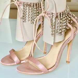 Truffle Collection Crystal Fringe Satin Stiletto